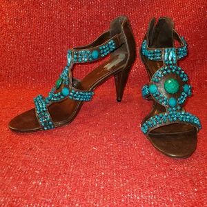 Ann Marino brown faux leather Heeled sandal.